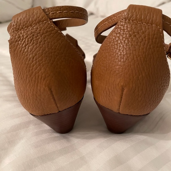 Tory Burch Brown Leather Double T Wedge Sandals - Picture 3 of 9